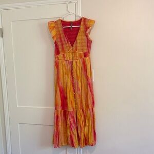 Anthropologie Red and Yellow Maxi Dress